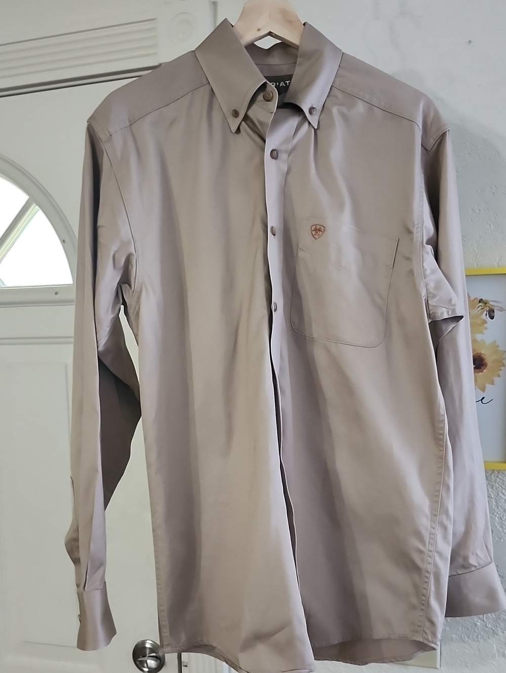 Ariat Men's Solid Twill Classic Fit Long Sleeve Western Shirt Khaki Sz S Cowboy